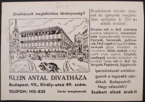 cca 1940 Bp. VII. Klein Antal áruháza reklámkártya