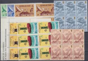 Gibraltar, Guernsey 1979+1981 Europa CEPT 3 diff block of 4 + 4 diff block of 6, Gibraltár, Guernsey 1979+1981 Europa CEPT 3 klf négyestömb + 4 klf hatostömb
