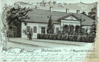 Debrecen, Nagyerdői fürdőház, ezüstözött floral Art Nouveau litho (fa)