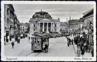 Nagyvárad, Horthy Miklós tér, villamos / square, tram, leporellocard