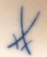 Kislány kismacskával figurális porcelán, kézzel festett, jelzett (két kardos), kis lepattanással, m:...