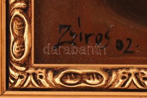 Zsíros jelzéssel: Gyümölcs csendélet, olaj, fa, díszes keretben, 28,5×18,5 cm