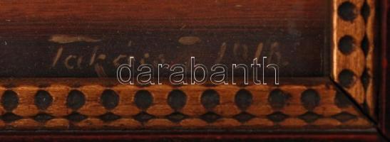 Takács jelzéssel: Csendélet cigarettával, olaj, fa, üvegezett fa keretben, 14×23,5 cm