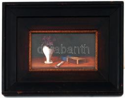 Takács jelzéssel: Csendélet cigarettával, olaj, fa, üvegezett fa keretben, 14×23,5 cm