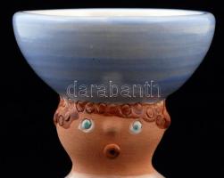 Kiss Roóz Ilona (1920-2010): Felolvasó asszony. Mázas festett kerámia gyertyatartó, jelzett (Iparműv...