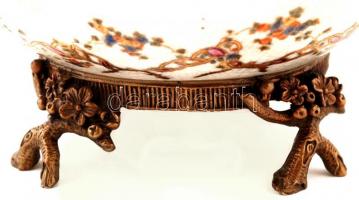 Modern kínai Wong Lee porcelán váza, máz alatt repesztett, kézzel festett, jelzett ("WL 1895&qu...