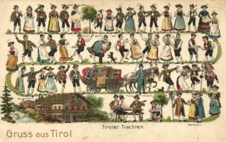 Gruss aus Tirol, Tiroler Trachten / Tyrolean folklore, Emb. litho (EK)