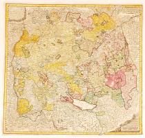 1743 Homann Heredibus: A Sváb Hercegség térképe Circuli Sveviae Mappa ex subsidiis Michalianis delineata... Színezett rézmetszet. / 1743 Homann Heirs: Map of Württemberg and the Swabish principality. Colored etching 55x52 cm 