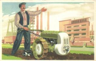 Magyar Népköztársaság társadalmi rendjének az alapja a munka; traktor / People's Republic of Hungary, socialist propaganda, tractor (EK)