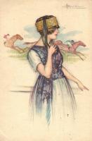 Horse Race; Italian Art Deco postcard, Anna & Gasparini 569-6 (EB)