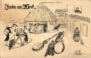 Juda am Wert; Verlag Schulverein Antisemitenbund Wien / Judaica, Anti-Semitic art postcard s: Seidel Wiener Messe 1922 So. Stpl