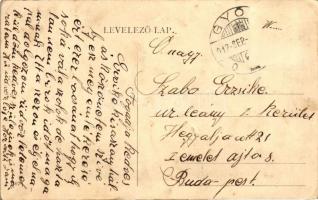 Győr, Léghajó a Baross híd felett, humoros kollázs képeslap / collage postcard