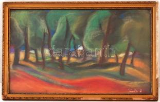 Jándi jelzéssel: Erdőszél, olaj, fa, üvegezett fa keretben, 38,5×58,5 cm