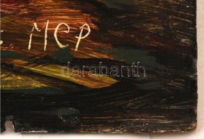 MEP jelzéssel: Afrikai tájakon, olaj, farost, 55×80 cm