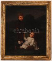 Klösz jelzéssel: Testvérek, olaj, fa, díszes keretben, 53×43 cm