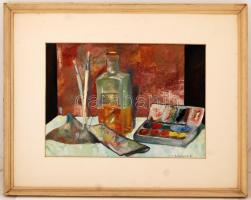 Istókovits jelzéssel: Műtermi csendélet, olaj, farost, paszpartuban, fa keretben, 39,5×55 cm