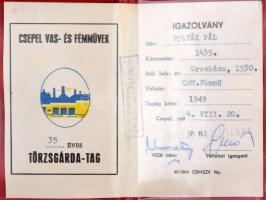 1984. "Csepel Vas- és Fémművek - 35 éves törzsgárda tagjának" Br plakett eredeti dísztokba...