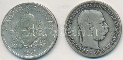 Vegyes: Ausztria 1893. 1K Ag "Ferenc József" + Magyarország 1927. 1P Ag T:2-,3
Mixed: Aust...