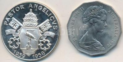 Ausztrália 1970. 50c "II. Erzsébet" + Vatikán DN "XII. Pius" ezüstözött fém emlé...