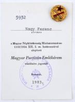 1983. "Magyar Partizán Emlékérem" aranyozott, zománcozott jelvény és igazolvány (18mm) T:1-,2