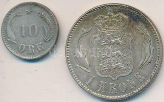 Dánia 1903. 10ö Ag "IX. Keresztély" + 1916. 1K Ag "X. Keresztély" T:2-
Denmark 1...