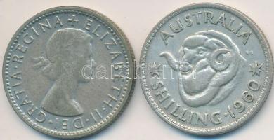 Ausztrália 1954-1960. 1Sh Ag "II. Erzsébet" (2x) T:2-,3 Australia 1954-1960. 1 Shilling Ag "Elizabeth II" (2x) C:VF,F