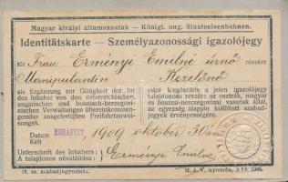 1909 MÁV fényképes vasúti igazolvány kezelőnő részére