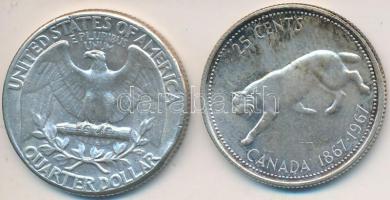 Vegyes: Amerikai Egyesült Államok 1964. 1/4$ Ag "Washington" + Kanada 1967. 25c Ag T:2,2-
...