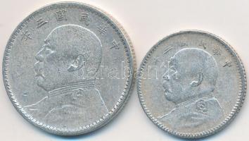 Kína 1914. 10c Ag + 20c Ag "Yüan Shihkai" T:2-,3
China 1914. 10 Cents Ag + 20 Cents Ag &qu...