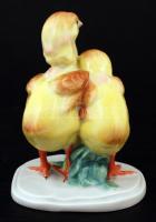 Herendi porcelán csibepár, kézzel festett, hibátlan, jelzett (Vastagh Éva), m: 13 cm