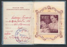 1952-1954 Bp., A Magyar Nők Demokratikus Szövetségének tagsági könyve sok tagdíjbélyeggel