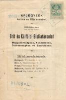 1902. Biblia-árjegyzék 30f okmánybélyeggel / Bibel-Preisliste mit 30f Stempelmarke