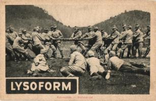 Katonajáték; Lysoform reklám a hátoldalon; a Képes Újság felvétele, WWI Hungarian military, soldiers, Lysoform advertisement on backside