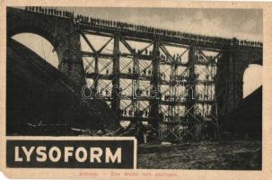Hídverés; Lysoform reklám a hátoldalon; Képes Újság felvétele / WWI Hungarian military, bridge construction, advertisement on the backside (EM)