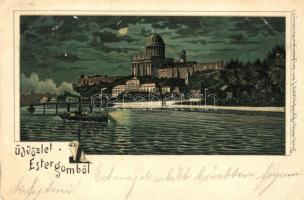 Esztergom, Bazilika, gőzhajó, Regel & Krug No. 1896. litho (EK)