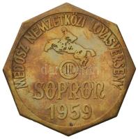 1959. "MEDOSZ Nemzetközi Lovasverseny Sopron 1959 III. hely" nyolcszögletű maratott rézlemez eredeti tokban (55mm) T:2 karc