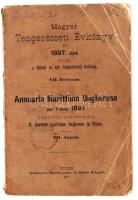 Magyar tengerészeti évkönyv az 1897. évre Annuario marittimo Ungherese  Fiume, 1897. Stabilimento Emidio Mohovich. A kötet az Osztrák-Magyar Monarchia tengerészeti évkönyvét tartalmazza magyar, német és olasz nyelven. 3 kihajtható térképpel és melléklettel. Az összes magyar hajó és személyzete adataival. / Naval yearbook of the Austro-Hungarian Monarchy. Fiume, 1897.  In Hungarian, Italian and German. All the datas of the fleet and its staff. 380p.