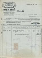 cca 1930-1943 2 db borászati számla, egyik kitöltetlen(F. Szabó Árpád Bornagykereskedő, Fried Jenő Bortermelő Pincészete)