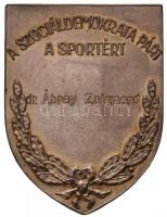 1945. "Barátság S.E. 1945 / A Szociáldemokrata Párt a sportért" ezüstözött Br plakett (49x...