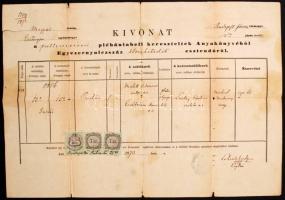 1886 Születési(keresztelési) anyakönyvi kivonat 2x7 és 36 kr okmánybélyeggel