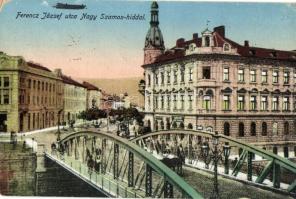 Kolozsvár, Ferencz József utca, Nagy Szamos híd / street, bridge 'vissza' So. Stpl (EK)