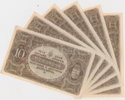 1920. 10K (6x) "a073" sorszámkövetők T:I-,II hajtatlanok, kisebb hajlások, berepedések