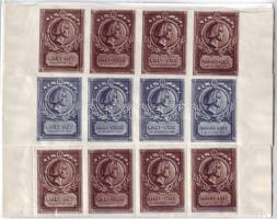 1932 Liszt hét négyestömb levélzáró 12db három színben, vágott