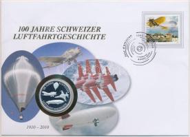 Svájc 2010. "100 éves a svájci légi közlekedés" emlékérem első napi bélyeges borítékon T:PP Switzerland 2010. "100 Jahre Schweizer Luftfahrtgeschichte" commemorative medallion in coin letter with stamp, first day issue C:PP