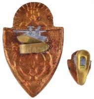 ~1930-1940. Ciszterci zománcozott iskolai sapkajelvény miniatűr gomblyukjelvénnyel (53x34,5mm + 19,5...