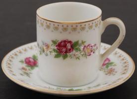 Virágmintás kínai porcelán teáskészlet, 6 db csésze + alj, d: 5 ill. 11 cm