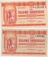 Budapest 1950. "Egész Állami sorsjegy - XVI. Állami sorsjáték" perforált + "Fél Állami sorsjegy - XVI. Állami sorsjáték" (60.000Ft főnyereményre) T:III