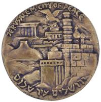 Izrael DN "Jeruzsálem a béke városa" Br emlékplakett (138mm) T:2- Israel ND "Jerusalem city of peace" Br plaque (138mm) C:VF