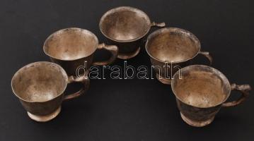 5 db dekoratív régi alpakka tálka "Béke", ill. "Hotel Béke" feliratokkal, d: 10-11 cm