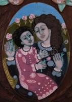 Stefániay Edit (1936): Anya gyermekével. Tűzzománc kép bőr borítású farost lemezen, apró lepattanáss...